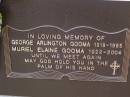 George Arlington GOOMA, 1918 - 1985; Muriel Elaine GOOMA, 1922 - 2004; Brookfield Cemetery, Brisbane 