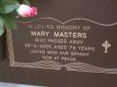 Mary MASTERS, died 26-9-2005 aged 79 years, mom granny; Brookfield Cemetery, Brisbane 