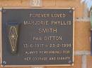 Marjorie Phyllis SMITH, nee DITTON, 13-6-1917 - 23-2-1998; Brookfield Cemetery, Brisbane 