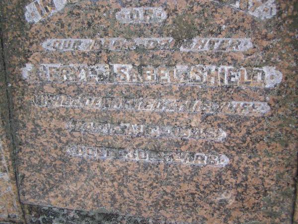 Beryl Isabel SHIELD, daughter,  | died 24 Aug 1945 aged 30 years;  | George SHIELD, father,  | died 18 Nov 1960 aged 74 years;  | Olive May, wife mother,  | died 18 May 1949 aged 61 years;  | Brookfield Cemetery, Brisbane  | 