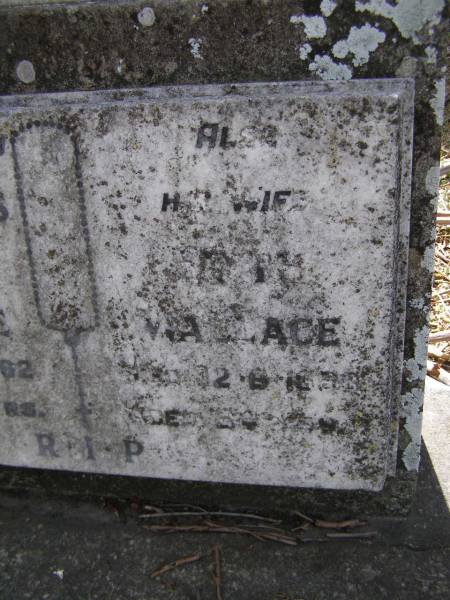 Cornelius Leopold WALLACE, husband,  | died 18-3-1962 aged 58 years;  | Edith WALLACE, wife,  | died 12-6-1968 aged 64 years;  | Brookfield Cemetery, Brisbane  | 