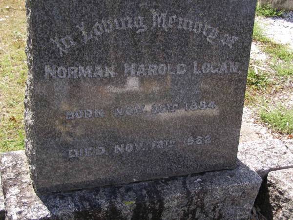 Norman Harold LOGAN,  | born 20 Nov 1884 died 12 Nov 1962;  | Brookfield Cemetery, Brisbane  | 