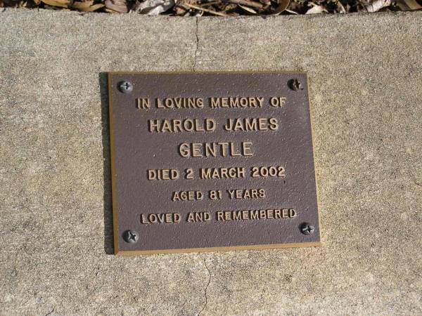 Harold James GENTLE,  | died 2 March 2002 aged 81 years;  | Brookfield Cemetery, Brisbane  | 