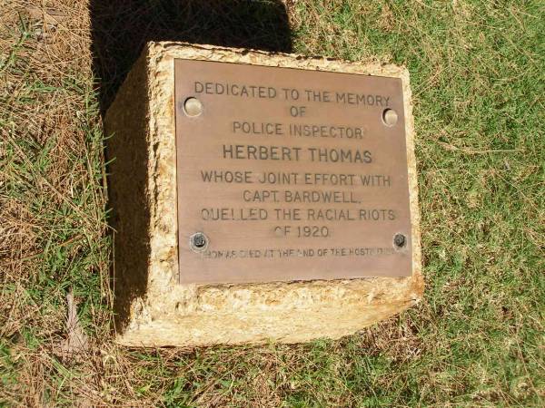 Herbert THOMAS  | d: 1920  |   | Pioneer Cemetery - Broome  | 