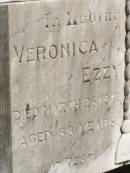 
Veronica EZZY,
died 28 March 1942 aged 88 years;
Abraham John EZZY,
died 18 Aug 1921 aged 70 years;
Brooweena St Marys Anglican cemetery, Woocoo Shire
