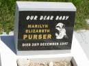 
Marilyn Elizabeth PURSER,
baby,
died 28 Dec 1947;
Brooweena St Marys Anglican cemetery, Woocoo Shire
