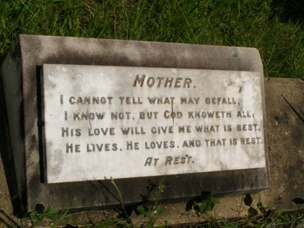 mother;  | George THOMAS,  | husband,  | died 30 March 1926 aged 76 years;  | Brooweena St Mary's Anglican cemetery, Woocoo Shire  | 