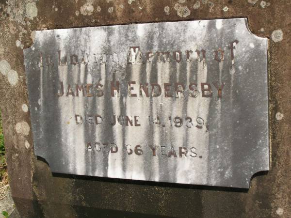 James H. ENDERSBY,  | died 14 June 1939 aged 66 years;  | Mary Maud ENDERSBY,  | wife,  | died 4 Sept 1965 aged 85 years;  | Brooweena St Mary's Anglican cemetery, Woocoo Shire  | 