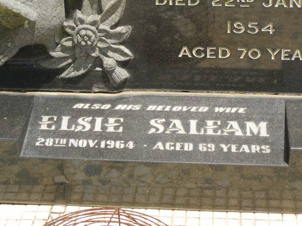 Davies SALEM,  | husband,  | died 22 Jan 1954 aged 70 years;  | Elsie SALEM,  | wife,  | died 28 Nov 1964 aged 69 years;  | Brooweena St Mary's Anglican cemetery, Woocoo Shire  | 