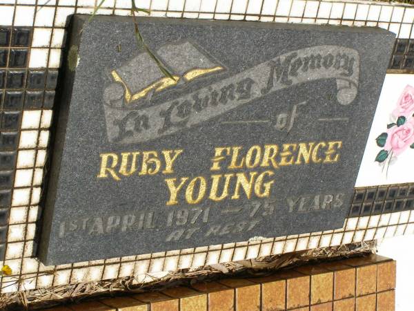 Ruby Florence YOUNG,  | died 1 April 1971 aged 75 years;  | Brooweena St Mary's Anglican cemetery, Woocoo Shire  | 