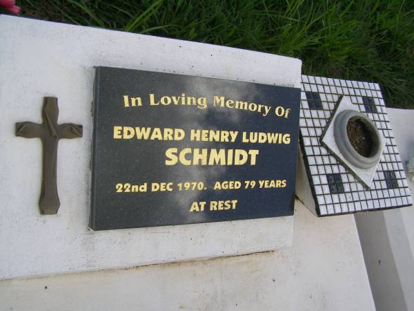 Edward Henry Ludwig SCHMIDT,  | died 22 Dec 1970 aged 79 years;  | Brooweena St Mary's Anglican cemetery, Woocoo Shire  | 