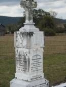 
Thomas CONROY, "Tooloorum",
died 10 Sept 1923 aged 64 years;
Mary Anne CONROY, wife,
died Tooloorum 27 Nov 1926 aged 70 years;
Margaret Eileen (Nell) CONROY, sister,
died 5 July 1935 aged 46 years;
Bryden (formerly Deep Creek) Catholic cemetery, Esk Shire
