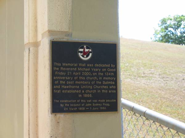 Plaque on memorial wall, Bulimba Uniting (formerly Methodist) Church, Brisbane  | 
