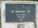 
Jeanie CANNELL,
died 13 Aug 1968 aged 79 years;
Caboonbah Church Cemetery, Esk Shire
