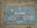 
WILLIAMS;
Amos, born 8-11-1892 died 22-12-1980;
Eleanor (Vera), born 26-5-1895 died 4-3-1980;
Caboonbah Church Cemetery, Esk Shire
