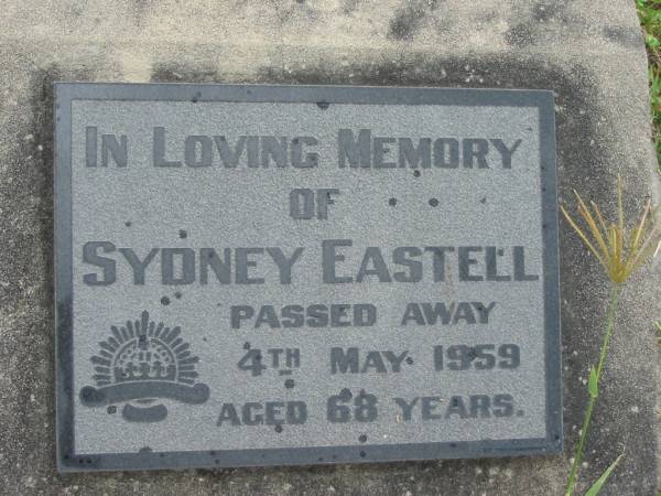 Sydney EASTELL,  | died 4 May 1959 aged 68 years;  | Caboonbah Church Cemetery, Esk Shire  | 