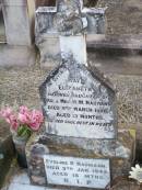 
May Elizabeth,
daughter of Mr & Mrs H.W. NAUMANN,
died 9 March 1928 aged 13 months;
Eveline R. NAUMANN,
died 5 Jan 1942 aged 18 months;
Caffey Cemetery, Gatton Shire
