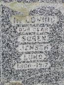
Soren Jensen LUND, 1866? - 1917,
Alvilda Theodora LUND, 1884 - 1942;
Caffey Cemetery, Gatton Shire
