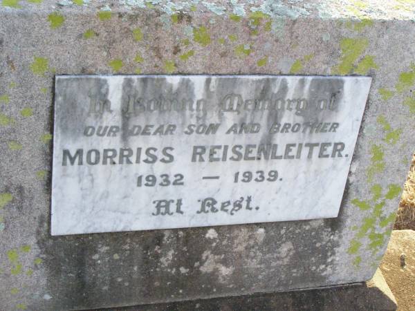 Morriss REISENLEITER, son brother,  | 1932 - 1939;  | Caffey Cemetery, Gatton Shire  | 