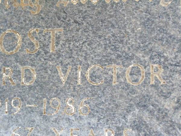 Leonard Victor OST,  | 1919 - 1986 aged 67 years;  | Caffey Cemetery, Gatton Shire  | 