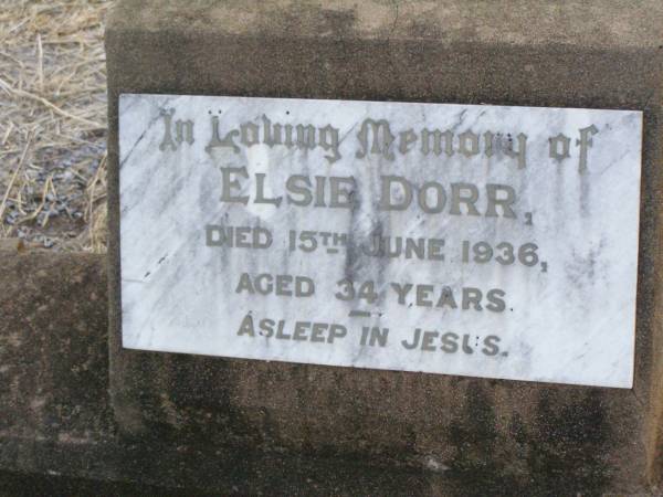 Elsie DORR,  | died 15 June 1936 aged 34 years;  | Caffey Cemetery, Gatton Shire  | 