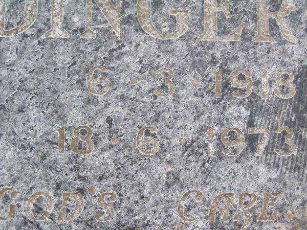 Edward REDINGER,  | born 6-3-1918,  | died 18-6-1973;  | Caffey Cemetery, Gatton Shire  | 