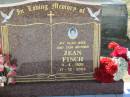 Jean FINCH, wife mother,
9-4-1926 - 17-12-2003;
Canungra Cemetery, Beaudesert Shire