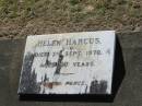 Helen HARCUS,
died 3 Sept 1970 aged 60 years;
Canungra Cemetery, Beaudesert Shire