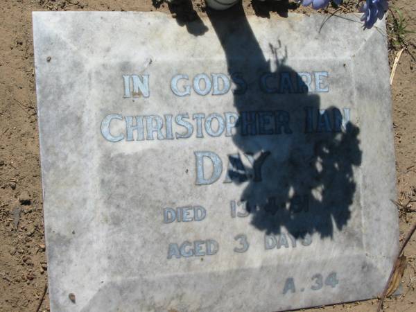 Christopher Ian DAY,  | died 13-4-81 aged 3 days;  | Canungra Cemetery, Beaudesert Shire  | 