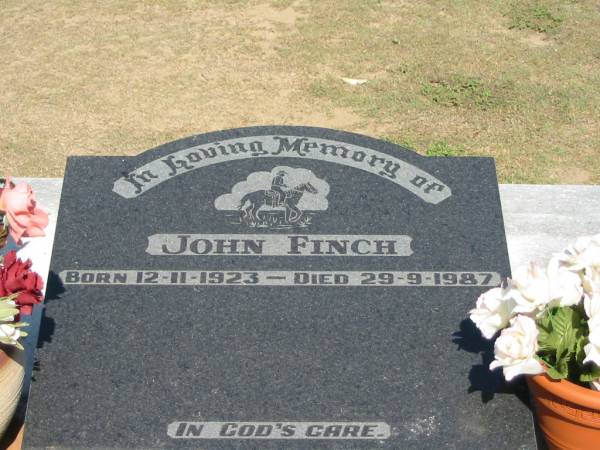 John FINCH,  | born 12-11-1923 died 29-9-1987;  | Canungra Cemetery, Beaudesert Shire  | 