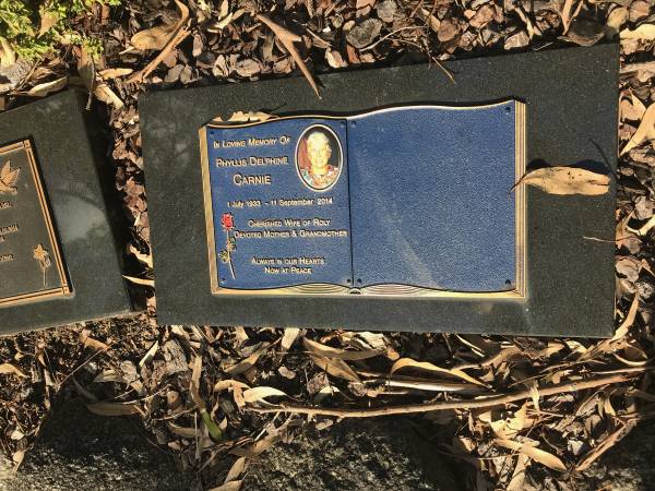 Phyllis Delphine CARNIE  | b: 1-Jul 1933  | d: 11-Sep-2014  | wife of Roly  |   | Centenary Memorial Gardens  |   | �00  | 