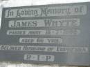 James Whyte died 16 July 1992 aged 66 years, husband of Euphemia; Chambers Flat Cemetery, Beaudesert 