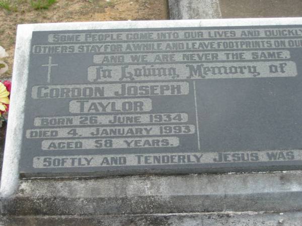 Gordon Joseph TAYLOR born 26 June 1934 died 4 Jan 1993 aged 58 years;  | Chambers Flat Cemetery, Beaudesert  | 