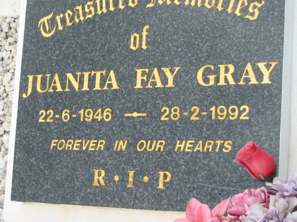 Juanita Fay GRAY 22-6-1946 - 28-2-1992;  | Chambers Flat Cemetery, Beaudesert  | 
