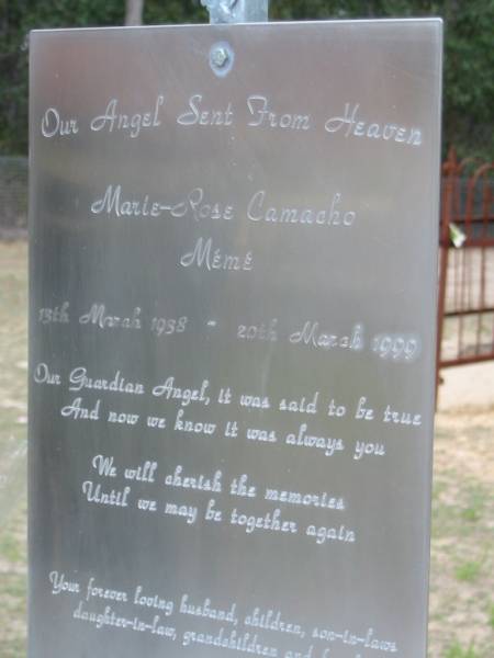 Marie-Rose CAMACHO, Meme, 13 March 1938 - 20 March 1999 ;  | Chambers Flat Cemetery, Beaudesert  | 