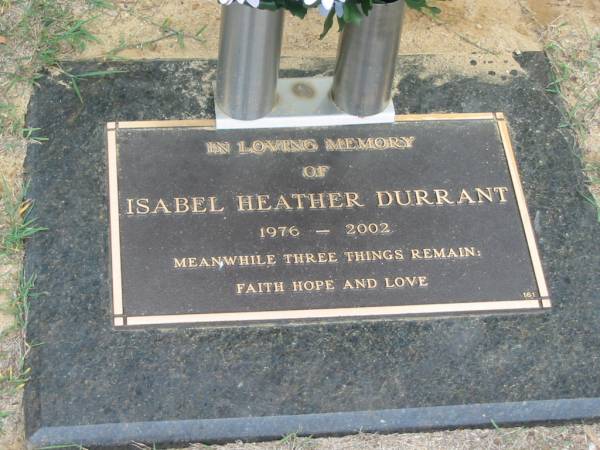 Isabel Heather DURRANT 1976-2002;  | Chambers Flat Cemetery, Beaudesert  | 