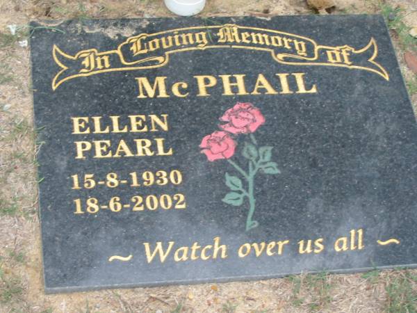 McPHAIL;  | Ellen Pearl 15-8-1930 - 18-6-2002;  | Chambers Flat Cemetery, Beaudesert  | 