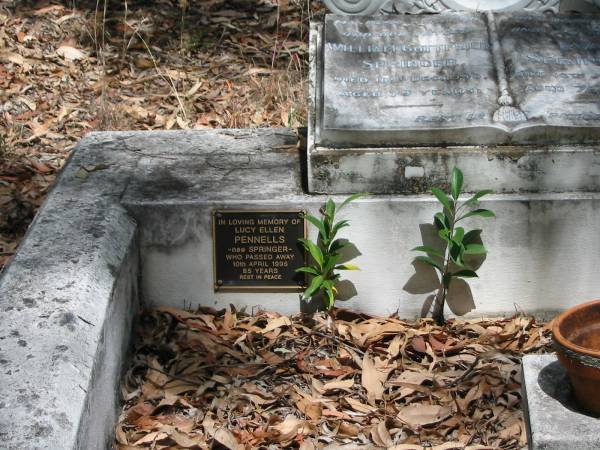 Lucy Ellen Pennells (nee Springer) 10 Apr 1996 aged 85  | Chapel Hill Uniting (formerly Methodist) Cemetery - Brisbane  |   | 