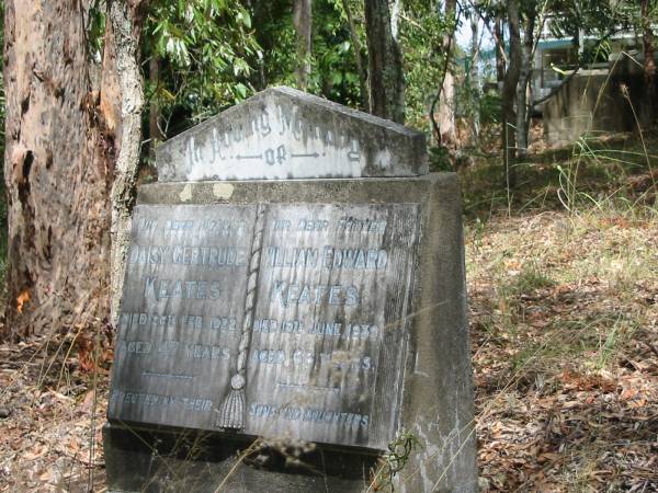 Daisy Gertrude Keates 26 Feb 1922 aged 47  | William Edward Keates 19 Jun 1939 aged 66  |   | Chapel Hill Uniting (formerly Methodist) Cemetery - Brisbane  |   | 