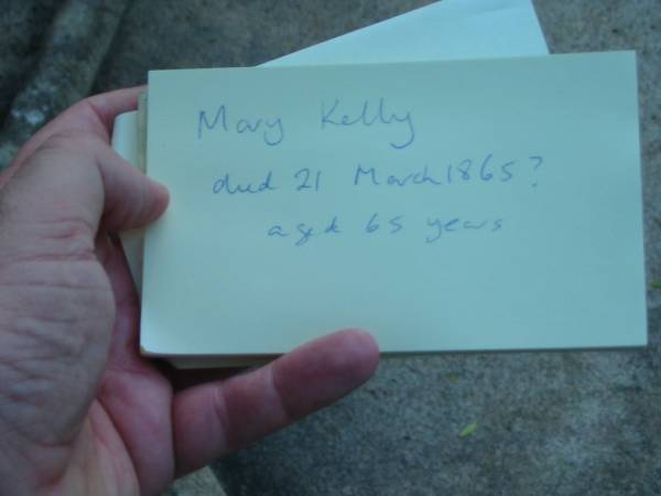 Mary KELLY died 24 March 1865 aged 65 years,  | Christ Church (Anglican), Milton, Brisbane  | 