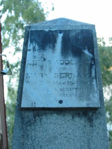 Arthur Stuart child of Lewis Adolphus & Mary BERNAYS died 16 May 1865 aged 8 months & 14 days,  | Christ Church (Anglican), Milton, Brisbane  |