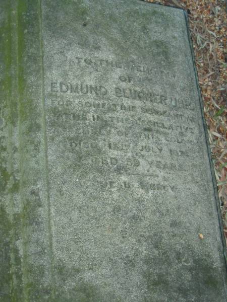 Edmund Blucher UHR  | sergeant at arms in legislative  | assembly of this colony  | died 13th July 1874  | aged 59 years  |   | Christ Church (Anglican), Milton, Brisbane  | 