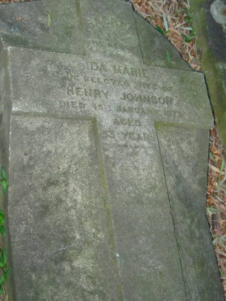 Ida Marie  | the beloved wife of  | Henry JOHNSON  | died 15th January 1875  | aged 53 years  |   | Christ Church (Anglican), Milton, Brisbane  |