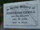 Josephine CAHILL, died 29 Dec 2001 aged 95 years; Sacred Heart Catholic Church, Christmas Creek, Beaudesert Shire  
