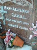 Andrew James CAHILL, died 16 Sept 1966 aged 74 years; Mary Alice (May) CAHILL, died 26 Nov 1984 aged 88 years; Sacred Heart Catholic Church, Christmas Creek, Beaudesert Shire 