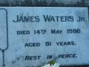 James WATERS Jr, died 14 May 1986 aged 81 years; Sacred Heart Catholic Church, Christmas Creek, Beaudesert Shire 