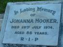 Johanna HOOKER, died 28 July 1974 aged 86 years; Sacred Heart Catholic Church, Christmas Creek, Beaudesert Shire 