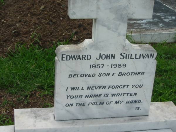 Edward John SULLIVAN, son brother,  | 1957 - 1989;  | Sacred Heart Catholic Church, Christmas Creek, Beaudesert Shire  | 