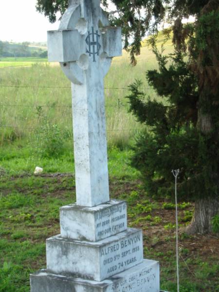 Alfred BENYON, husband father,  | died 5 Sept 1955 aged 74 years;  | Lucy Anne BENYON, mother,  | died 22 Sept 1968 aged 90 years;  | Sacred Heart Catholic Church, Christmas Creek, Beaudesert Shire  | 