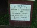 Anglican church of St Peter the Apostle, Grevillia, Northern NSW  Walter and elizabeth Lever memorial church (foundation laid 5 Apr 1936 by Bishop Ashton)  